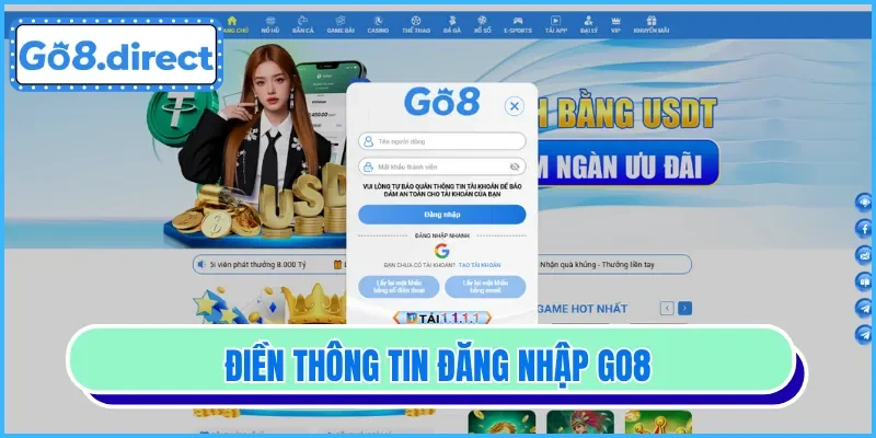 Người chơi nhập đúng để đăng nhập GO8